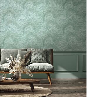Praxis Vliesbehang Marmerprint - Zeegroen - 10,05m X 53cm