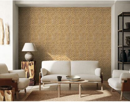Praxis Vliesbehang Natuurlijk Vlechtwerk - Naturel - Okergeel - Goudgeel - 10,05m X 53cm