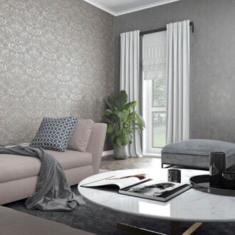 Praxis Vliesbehang Ornamenten - Donkergrijs - Roségoud - 10,05m X 53cm