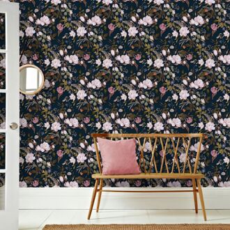 Praxis Vliesbehang Roses - Blauw - Multicolor - 10,05 M X 52 Cm