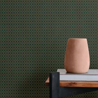 Praxis Vliesbehang Rotan - Blauwgroen - Bruin - 10,05m X 53cm