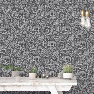 Praxis Vliesbehang Secret Garden G78510 - Zwart - Lichtgrijs - 10,00m X 53cm