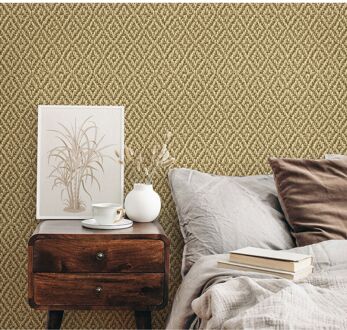 Praxis Vliesbehang Sisal Ruit Weefsel Natuurlijk Jute - Naturel - Okergeel - Bruin - 10,05m X 53cm