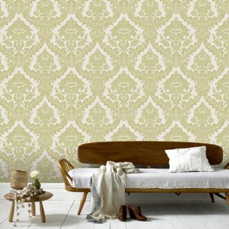 Praxis Vliesbehang Vintage 25735 - Limegroen - Beige - 10,05 M X 53 Cm