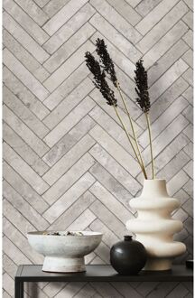 Praxis Vliesbehang Visgraatverband Bakstenen - Lichtgrijs - Zilvergrijs - 10,05m X 53cm