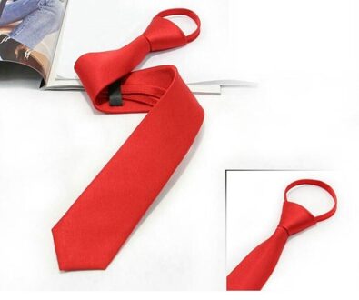 Pre-Gebonden Stropdas Mens Skinny Rits Banden Rood Zwart Blauw Effen Kleur Slanke Smalle Bruidegom Party Dress Stropdas Aanwezig