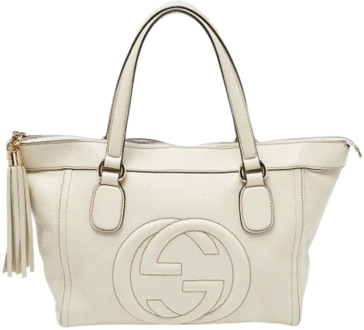 Pre-owned Leather totes Gucci Vintage , Beige , Dames - ONE Size