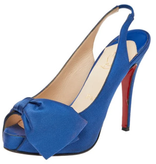 Pre-owned Satin sandals Christian Louboutin Pre-owned , Blue , Dames - 37 1/2 EU