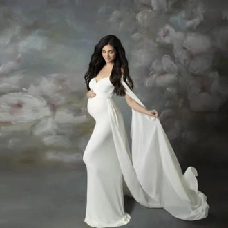 Pregnant Women Maxi Gown Photography Prop Sexy Long Maternity Dress Cloak Chiffon Shoulderless Pregnancy Dress For Photo Shoot