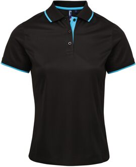 Premier Dames/dames Contrast Coolchecker Poloshirt (Zwart/Turkoois) Zwart/blauw