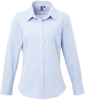 Premier Dames/dames Microcheck Shirt met lange mouwen (Lichtblauw/Wit) Blauw en wit - XL