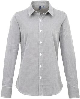 Premier Dames/dames Microcheck Shirt met lange mouwen (Zwart/Wit) - 2XL