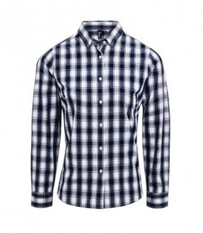 Premier Dames/dames Mulligan Check shirt met lange mouwen (Wit/Zwaar) Wit/Navy - XL
