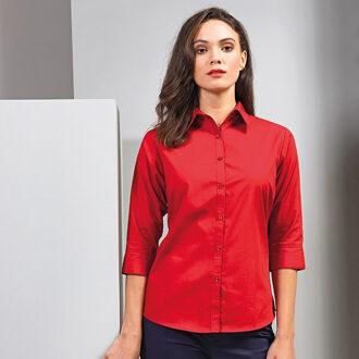 Premier Dames/Dames Popeline 3/4 Mouwen Blouse (Rood)