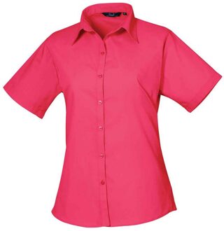 Premier Dames/Dames Popeline Blouse met Korte Mouwen (Heet Roze) - EU 50 / UK 22