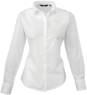Premier Dames/Dames Popeline Shirt Met Lange Mouwen (Wit) - maat