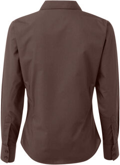 Premier Dames/dames Poplin Blouse met lange mouwen / Gewoon werk overhemd (Bruin) - maat