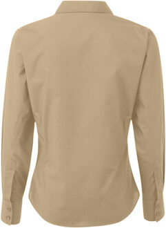 Premier Dames/dames Poplin Blouse met lange mouwen / Gewoon werk overhemd (Khaki) Kaki - EU 40 / UK 12
