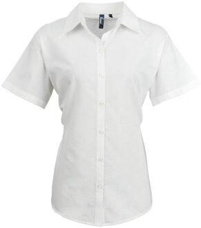 Premier Dames/Dames Signature Gepareld Oxford Overhemd met Korte Mouwen (Lichtblauw) - maat