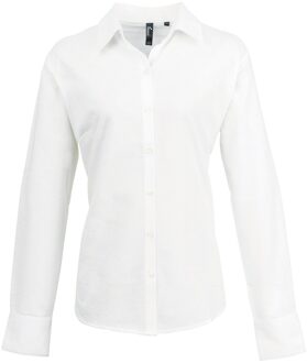 Premier Dames/Dames Signature Gepareld Oxford Overhemd met Lange Mouwen (Wit)