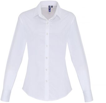 Premier Dames/dames Stretch Fit Poplin Blouse met lange mouwen (Wit) - 2XL
