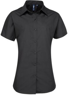 Premier Dames/Dames Supreme Poplin Overhemd met Korte Mouwen (Zwart) - maat