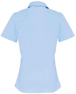 Premier Dames katoen popeline stretch overhemd met korte mouwen Blauw