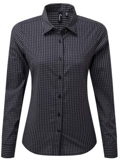 Premier Dames maxton geruit overhemd met lange mouwen Blauw/Donkergrijs