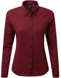 Premier Dames maxton geruit overhemd met lange mouwen Zwart/rood