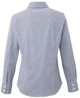Premier Dames micro gingham geruit katoenen shirt met lange mouwen Navy