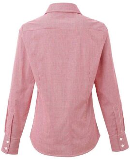 Premier Dames micro gingham geruit katoenen shirt met lange mouwen Rood