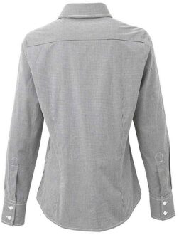 Premier Dames micro gingham geruit katoenen shirt met lange mouwen Zwart