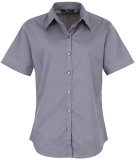 Premier Dames popeline blouse met korte mouwen - maat 4XL Grijs