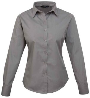 Premier Dames popeline blouse met lange mouwen Grijs