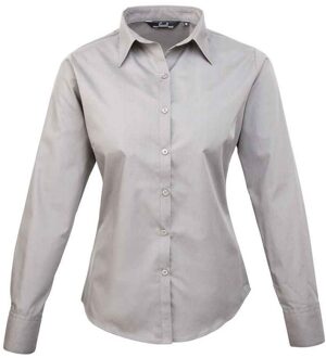 Premier Dames popeline blouse met lange mouwen Zilver