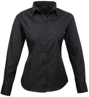 Premier Dames popeline blouse met lange mouwen Zwart