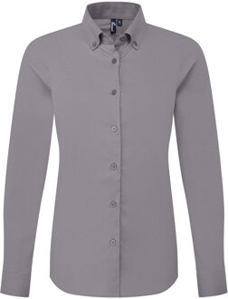 Premier Dames Supreme Oxford Langsleeve Shirt (Staalgrijs) Blauw/Donkergrijs - XL