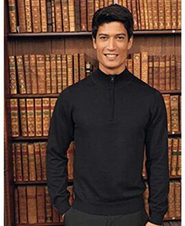 Premier Heren 1/4 Ritssluiting Gebreide Trui (Zwart) - M