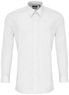 Premier Heren Colours Popeline Getailleerd overhemd met lange mouwen (Wit)