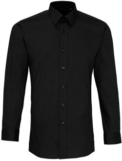 Premier Heren Colours Popeline Getailleerd overhemd met lange mouwen (Zwart)