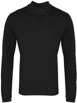Premier Heren Coolchecker Pique Poloshirt met lange mouwen (Zwart) - maat 3XL
