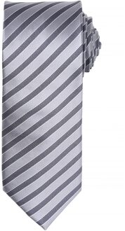 Premier Heren Dubbel Streep Patroon Formele Zakelijke Stropdas (Zilver/Donkergrijs)