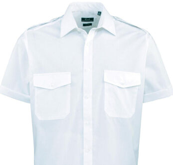 Premier Heren easy-care pilotenhemd met korte mouwen Blauw - 102 (lengtemaat)