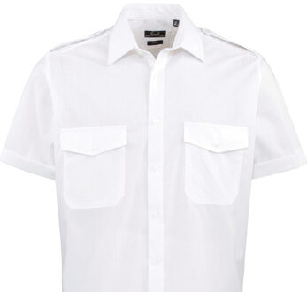 Premier Heren easy-care pilotenhemd met korte mouwen Wit - 102 (lengtemaat)