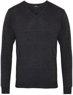 Premier Heren Gebreid Katoen Acryl V Hals Sweatshirt (Houtskool) - XS