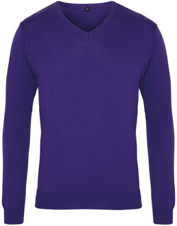 Premier Heren Gebreid Katoen Acryl V Hals Sweatshirt (Paars) - maat L