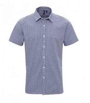 Premier Heren Gingham Shirt met korte mouwen (Marine / Wit) - maat XS Navy