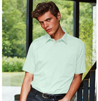 Premier Heren Korte Mouw Formele Poplin Gewoon Werk Shirt (Aqua) - maat 15N Blauw