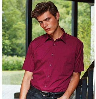 Premier Heren Korte Mouw Formele Poplin Gewoon Werk Shirt (Bourgondië) Bourgogne
