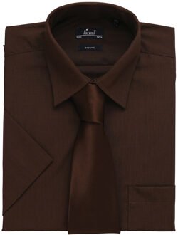 Premier Heren Korte Mouw Formele Poplin Gewoon Werk Shirt (Bruin) - 18N